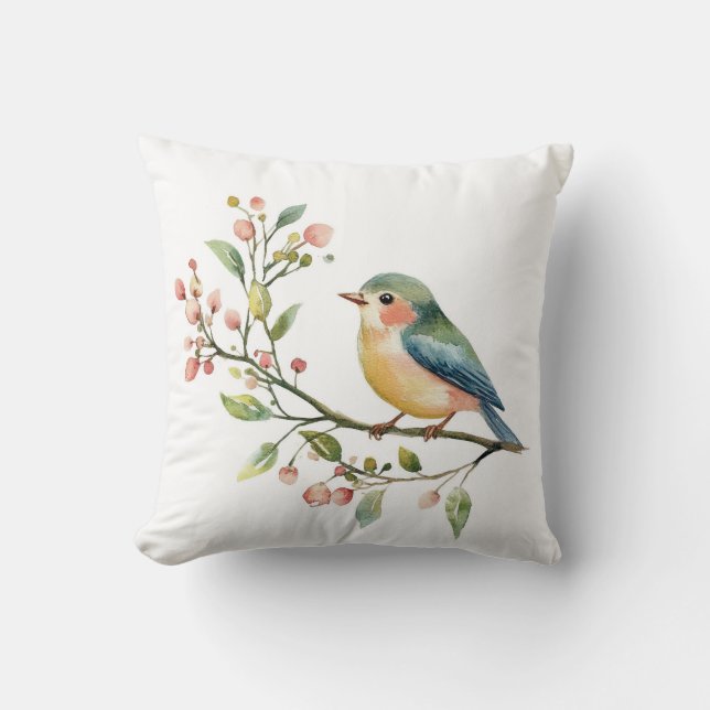 Beautiful Watercolor Bird Cushion (Front)