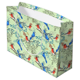 Beautiful Watercolor Birds and Foliage Pattern Large Gift Bag