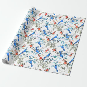 Beautiful Watercolor Birds and Foliage Pattern Wrapping Paper