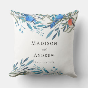 Beautiful Watercolor Birds and Foliage Thank You Cushion
