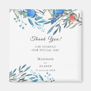 Beautiful Watercolor Birds and Foliage Thank You Magnet