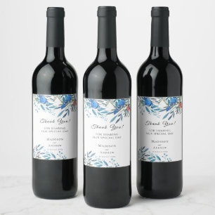 Beautiful Watercolor Birds and Foliage Thank You Wine Label