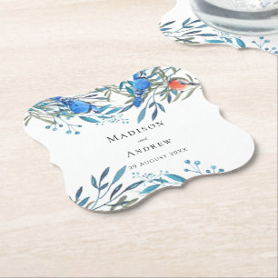 Beautiful Watercolor Birds and Foliage Wedding Paper Coaster