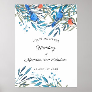Beautiful Watercolor Birds and Foliage Wedding Poster