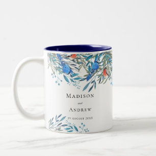 Beautiful Watercolor Birds and Foliage Wedding Two-Tone Coffee Mug