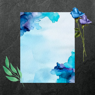 Beautiful Watercolor Blue and Cyan Scrapbook Paper