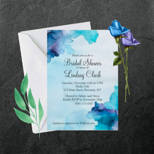 Beautiful Watercolor Blue Bridal Shower Invite