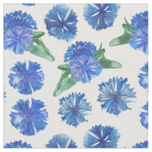 Beautiful watercolor blue cornflowers fabric