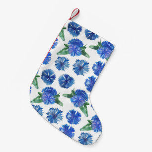 Beautiful watercolor blue cornflowers small christmas stocking