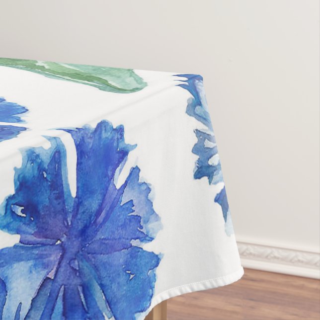 Beautiful watercolor blue cornflowers tablecloth (In Situ)