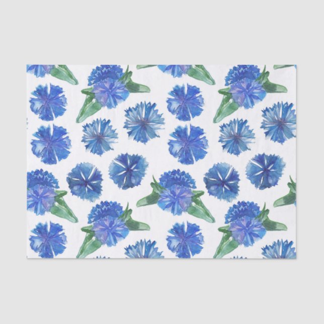 Beautiful watercolor blue cornflowers tissue paper (Front)