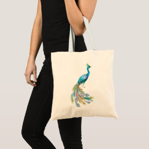 Beautiful watercolor blue peacock illustration tote bag