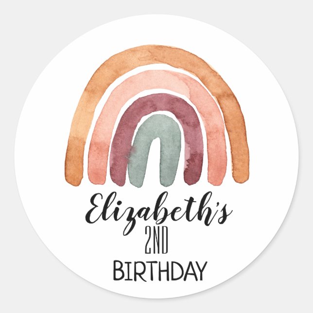 Beautiful Watercolor Boho Rainbow Birthday   Classic Round Sticker (Front)
