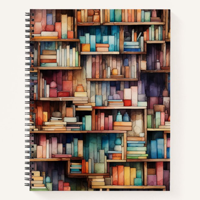 Beautiful Watercolor Books Library Bookshelves (Front)