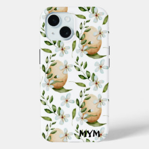 Beautiful Watercolor Botanical Florals + Monogram  iPhone 15 Case