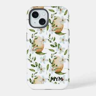 Beautiful Watercolor Botanical Florals + Monogram iPhone 15 Case