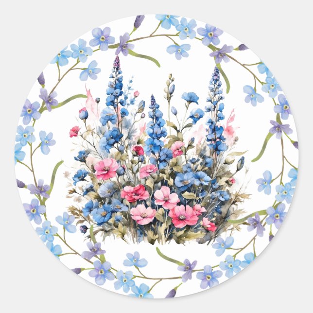 Beautiful Watercolor Bouquet Classic Round Sticker (Front)