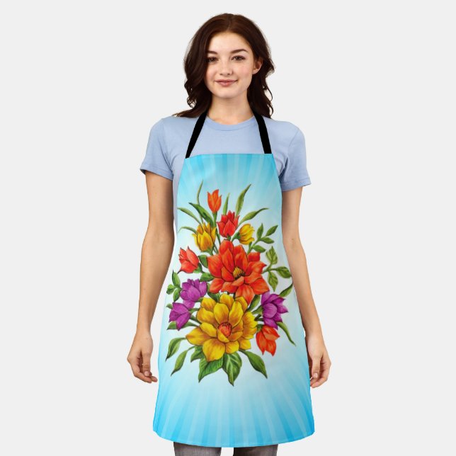 Beautiful Watercolor Bouquet Of Flowers-34123 Apron (Worn)