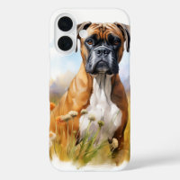 BEAUTIFUL WATERCOLOR BROWN BOXER DOG IN FIELD