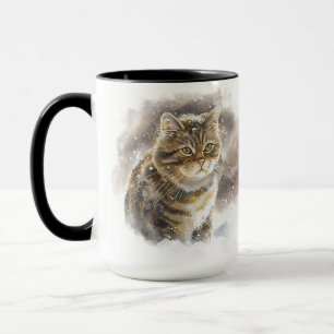 BEAUTIFUL WATERCOLOR BROWN TABBY CAT MUG