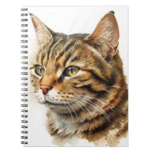 BEAUTIFUL WATERCOLOR BROWN TABBY CAT NOTEBOOK