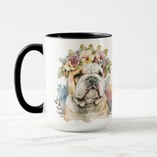 BEAUTIFUL WATERCOLOR BROWN WHITE BULLDOG DOG MUG