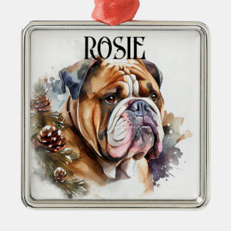 BEAUTIFUL WATERCOLOR BULLDOG FACE METAL TREE DECORATION