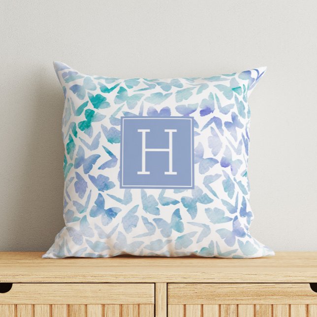 Beautiful Watercolor Butterflies Monogrammed Cushion (Creator Uploaded)