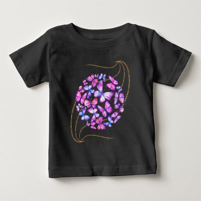Beautiful Watercolor Butterflies with Gold Bling Baby T-Shirt (Front)