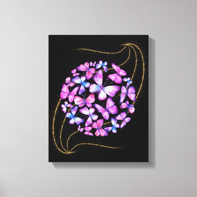 Beautiful Watercolor Butterflies with Gold Bling Canvas Print (Front)
