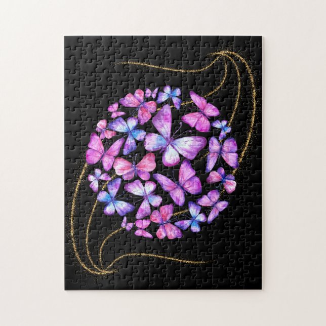 Beautiful Watercolor Butterflies with Gold Bling Jigsaw Puzzle (Vertical)