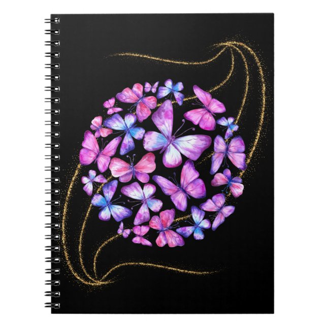 Beautiful Watercolor Butterflies with Gold Bling Notebook (Front)