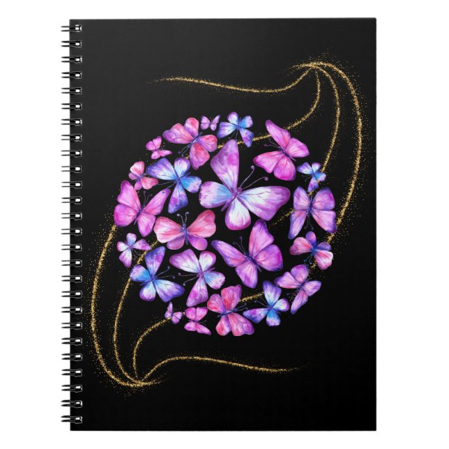 Beautiful Watercolor Butterflies with Gold Bling Notebook (Front)