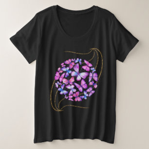 Beautiful Watercolor Butterflies with Gold Bling Plus Size T-Shirt