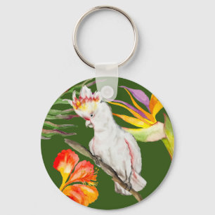 Beautiful watercolor cacatau parrot hand drawing Key Ring