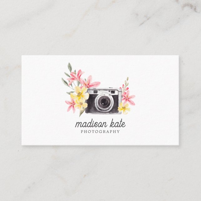 Beautiful Watercolor Camera Business Cards (Front)