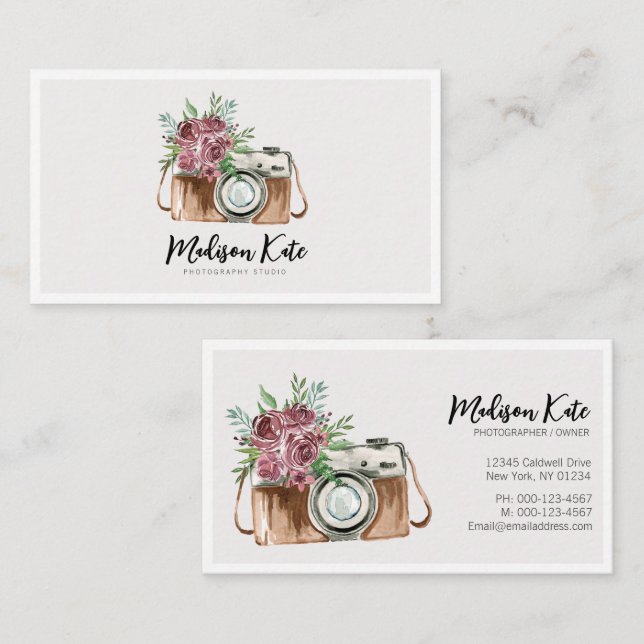 Beautiful Watercolor Camera Business Cards (Front/Back)