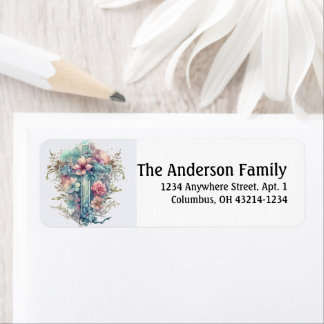 Beautiful Watercolor Christian Cross Easter Label