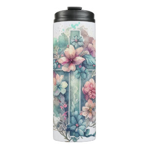 Beautiful Watercolor Christian Cross Easter Therma Thermal Tumbler