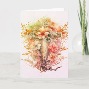 Beautiful Watercolor Christian Cross Holiday Card