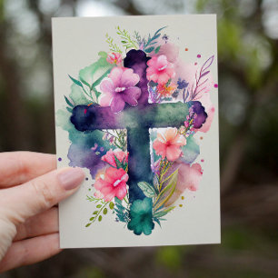 Beautiful Watercolor Christian Cross Holiday Card