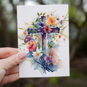 Beautiful Watercolor Christian Cross Holiday Card