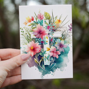 Beautiful Watercolor Christian Cross Holiday Card