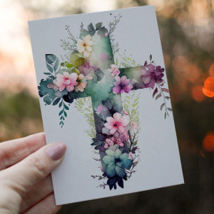 Beautiful Watercolor Christian Cross Holiday Card