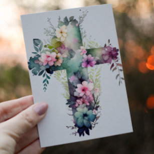 Beautiful Watercolor Christian Cross Holiday Card