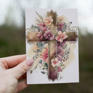 Beautiful Watercolor Christian Cross Holiday Card