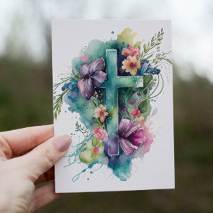Beautiful Watercolor Christian Cross Holiday Card