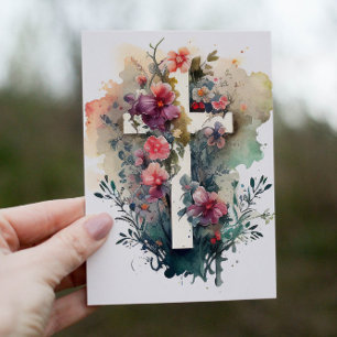 Beautiful Watercolor Christian Cross Holiday Card