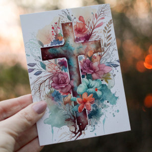 Beautiful Watercolor Christian Cross Holiday Card