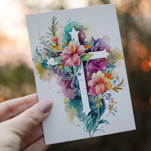 Beautiful Watercolor Christian Cross Holiday Card